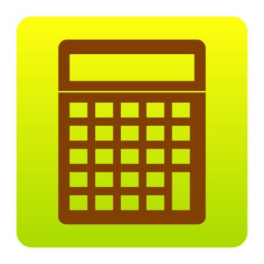 Hesap makinesi basit kayıt. Vektör. Kahverengi simgesi yeşil-sarı beyaz arka plan köşeleri yuvarlatılmış degrade Meydanı'nda. İzole.