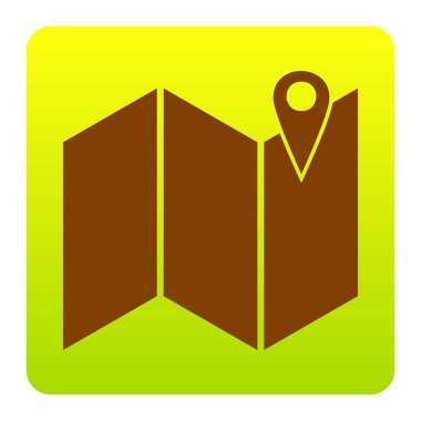 Harita üzerinde toplu iğne. Vektör. Kahverengi simgesi yeşil-sarı beyaz arka plan köşeleri yuvarlatılmış degrade Meydanı'nda. İzole.