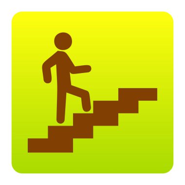 Adam merdivenlerde gidiyor. Vektör. Kahverengi simgesi yeşil-sarı beyaz arka plan köşeleri yuvarlatılmış degrade Meydanı'nda. İzole.