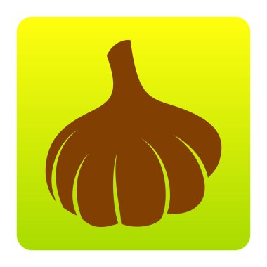 Sarımsak basit kayıt. Vektör. Kahverengi simgesi yeşil-sarı beyaz arka plan köşeleri yuvarlatılmış degrade Meydanı'nda. İzole.