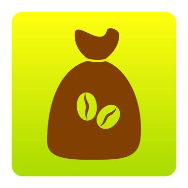 Kahve çanta simgesi. Kahve çanta vektör. Kahve çanta kutsal kişilerin resmi düğme. Vektör. Kahverengi simgesi yeşil-sarı beyaz arka plan köşeleri yuvarlatılmış degrade Meydanı'nda. İzole.