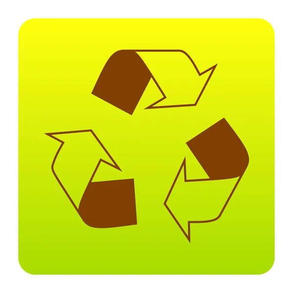 Recycle logo concept. Vector. Brown icon at green-yellow gradient square with rounded corners on white background. Isolated. — Stock Vector