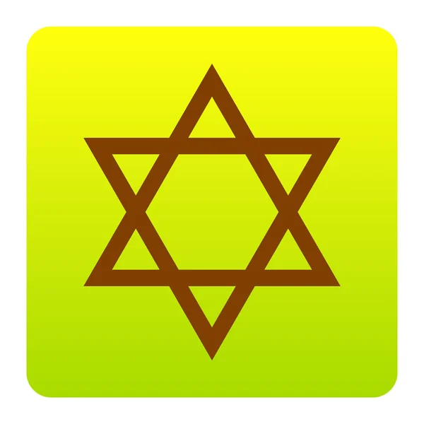 Ασπίδα Magen David αστέρι. Σύμβολο του Ισραήλ. Διάνυσμα. Καφέ εικονίδιο στο πράσινο-κίτρινο διαβάθμισης τετράγωνο με στρογγυλεμένες γωνίες σε άσπρο φόντο. Απομονωμένη. — Διανυσματικό Αρχείο