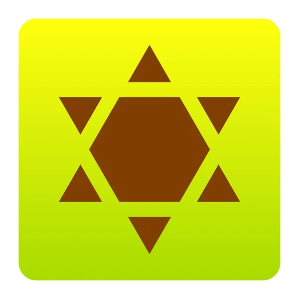 Scudo Magen David Star Inverso. Simbolo di Israele invertito. Vettore. Icona marrone a gradiente quadrato giallo-verde con angoli arrotondati su sfondo bianco. Isolato . — Vettoriale Stock