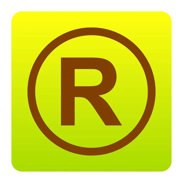 Signo de marca registrada. Vector. Icono marrón en el cuadrado de degradado verde-amarillo con esquinas redondeadas sobre fondo blanco. Aislado . — Vector de stock