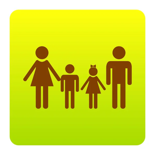 Rodinné znamení. Vektor. Hnědý ikona na zeleno žlutá přechodu čtverec se zaoblenými rohy na bílém pozadí. Izolovaný. — Stockový vektor