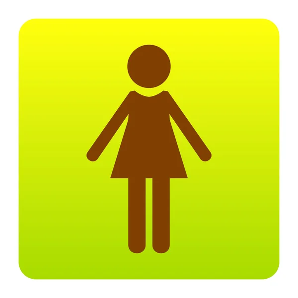 Woman sign illustration. Vector. Brown icon at green-yellow gradient square with rounded corners on white background. Isolated. — Stock Vector