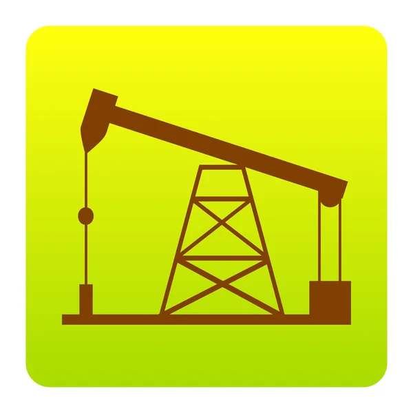 Ölbohrplattform-Schild. Vektor. Braunes Symbol am grün-gelben Gradienten-Quadrat mit abgerundeten Ecken auf weißem Hintergrund. isoliert. — Stockvektor