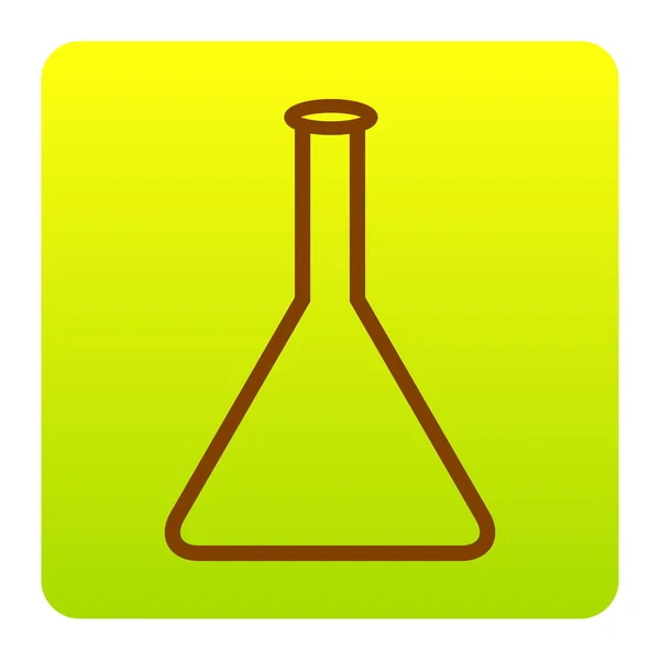 Kegelförmiges Flaschenschild. Vektor. Braunes Symbol am grün-gelben Gradienten-Quadrat mit abgerundeten Ecken auf weißem Hintergrund. isoliert. — Stockvektor