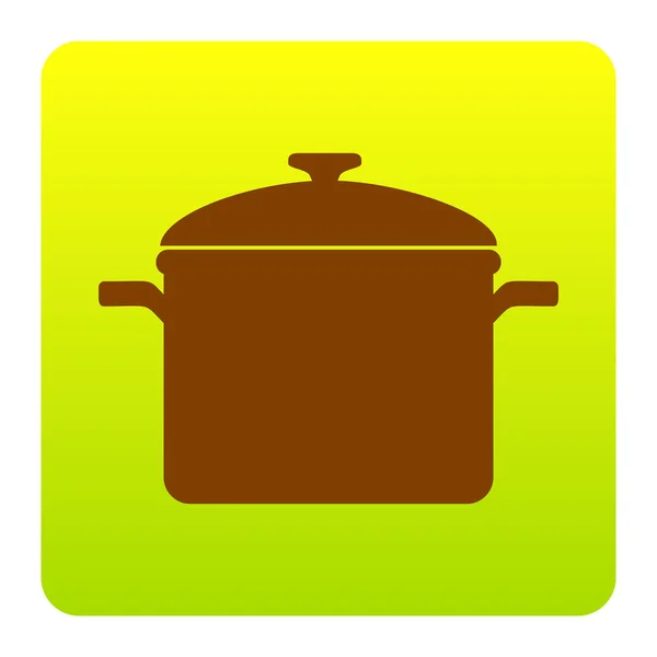 Cooking pan sign. Vector. Brown icon at green-yellow gradient square with rounded corners on white background. Isolated. — Stock Vector