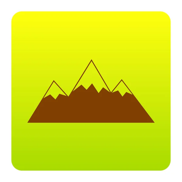 Mountain tecken illustration. Vektor. Brun ikonen på gul-tonad square med rundade hörn på vit bakgrund. Isolerade. — Stock vektor