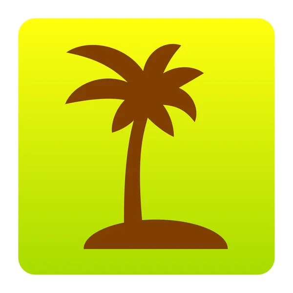 Coconut palm tree znamení. Vektor. Hnědý ikona na zeleno žlutá přechodu čtverec se zaoblenými rohy na bílém pozadí. Izolovaný. — Stockový vektor