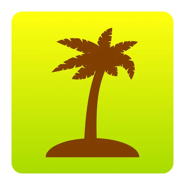 Знак кокосовой пальмы. Вектор. Коричневый значок на зелено-желтом градиентном квадрате с закругленными углами на белом фоне. Isolated . — стоковый вектор
