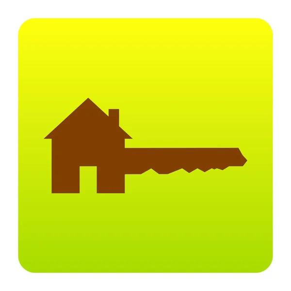 Home Segno chiave. Vettore. Icona marrone a gradiente quadrato giallo-verde con angoli arrotondati su sfondo bianco. Isolato . — Vettoriale Stock