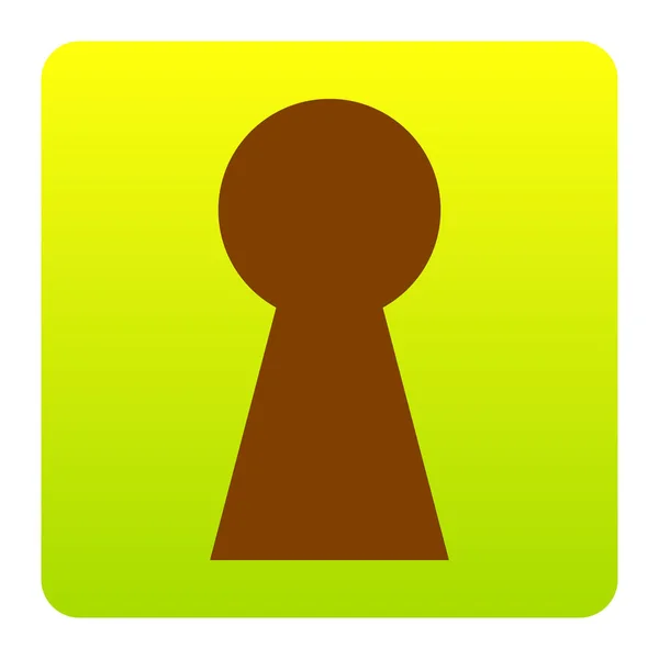 Keyhole znamení ilustrace. Vektor. Hnědý ikona na zeleno žlutá přechodu čtverec se zaoblenými rohy na bílém pozadí. Izolovaný. — Stockový vektor