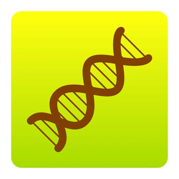 Знак ДНК. Вектор. Коричнева ікона на зелено-жовтій градієнтній площі з закругленими кутами на білому тлі. Ізольовані . — стоковий вектор