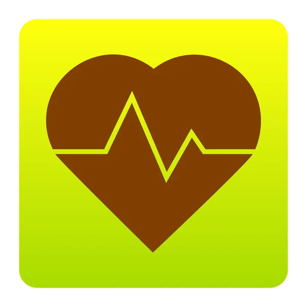 Illustrazione del segno del battito cardiaco. Vettore. Icona marrone a gradiente quadrato giallo-verde con angoli arrotondati su sfondo bianco. Isolato . — Vettoriale Stock