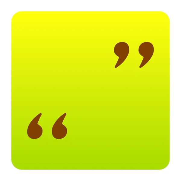 Illustration de signe de citation. Vecteur. Icône marron au carré dégradé vert-jaune avec des coins arrondis sur fond blanc. Isolé . — Image vectorielle