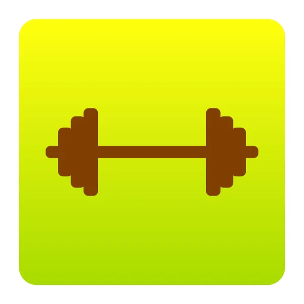 Dumbbell weights sign. Vector. Brown icon at green-yellow gradient square with rounded corners on white background. Isolated. — Stock Vector
