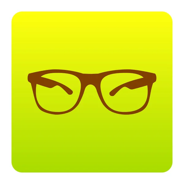 Güneş gözlüğü illüstrasyon işareti. Vektör. Kahverengi simgesi yeşil-sarı beyaz arka plan köşeleri yuvarlatılmış degrade Meydanı'nda. İzole. — Stok Vektör