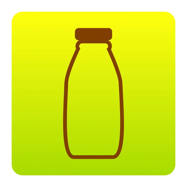 Melk fles teken. Vector. Bruin pictogram groen-gele gradient vierkant met afgeronde hoeken op witte achtergrond. Geïsoleerd. — Stockvector