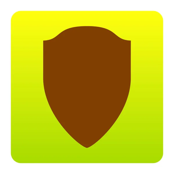 Shield sign illustration. Vector. Brown icon at green-yellow gradient square with rounded corners on white background. Isolated. — Stock Vector