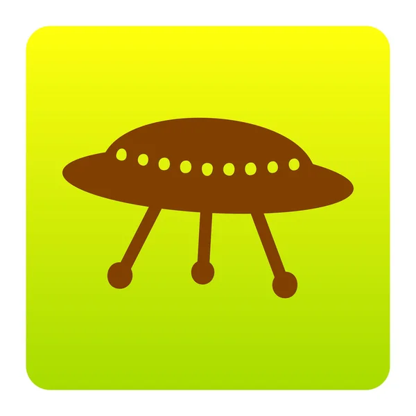 UFO egyszerű jel. Vektor. Zöld-sárga átmenet tér lekerekített sarkokkal, fehér alapon barna ikonra. Elszigetelt. — Stock Vector