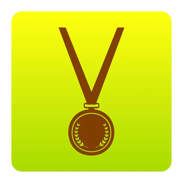 Médaille simple signe. Vecteur. Icône marron au carré dégradé vert-jaune avec des coins arrondis sur fond blanc. Isolé . — Image vectorielle