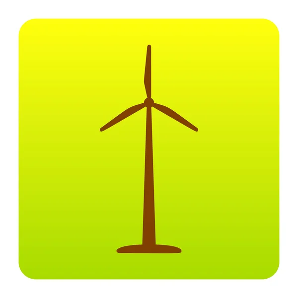 Logo o signo de la turbina eólica. Vector. Icono marrón en el cuadrado de degradado verde-amarillo con esquinas redondeadas sobre fondo blanco. Aislado . — Archivo Imágenes Vectoriales