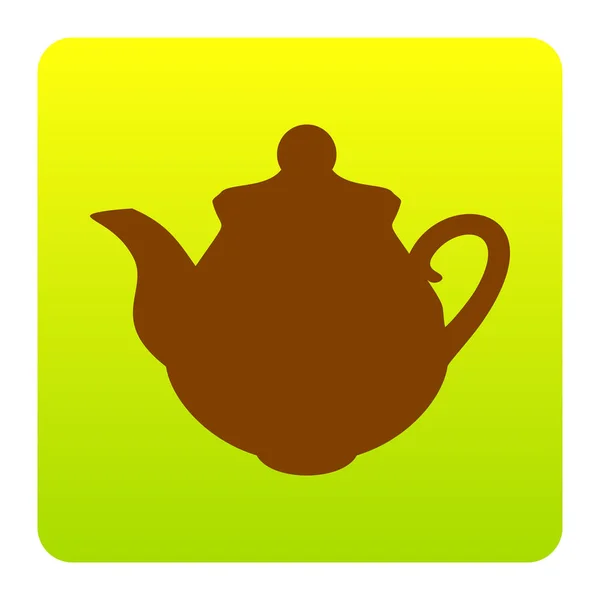 Tea maker Kitchen sign. Vector. Brown icon at green-yellow gradient square with rounded corners on white background. Isolated. — Stock Vector