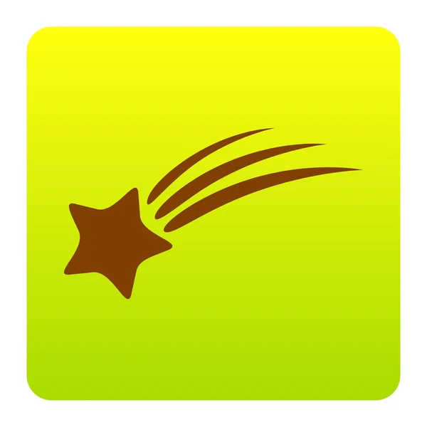 Padající hvězda znamení. Vektor. Hnědý ikona na zeleno žlutá přechodu čtverec se zaoblenými rohy na bílém pozadí. Izolovaný. — Stockový vektor