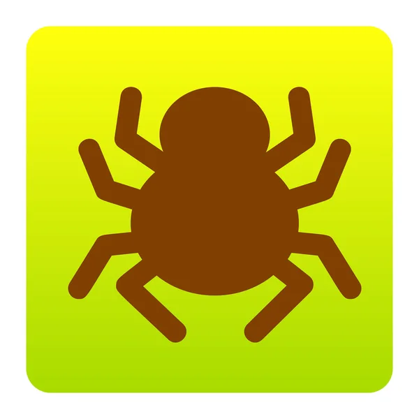 Pavouk znamení ilustrace. Vektor. Hnědý ikona na zeleno žlutá přechodu čtverec se zaoblenými rohy na bílém pozadí. Izolovaný. — Stockový vektor
