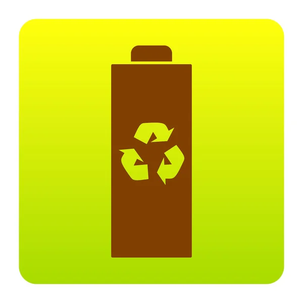 Ilustración de signo de reciclaje de batería. Vector. Icono marrón en el cuadrado de degradado verde-amarillo con esquinas redondeadas sobre fondo blanco. Aislado . — Vector de stock