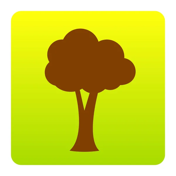 Signo de árbol ilustración. Vector. Icono marrón en el cuadrado de degradado verde-amarillo con esquinas redondeadas sobre fondo blanco. Aislado . — Vector de stock