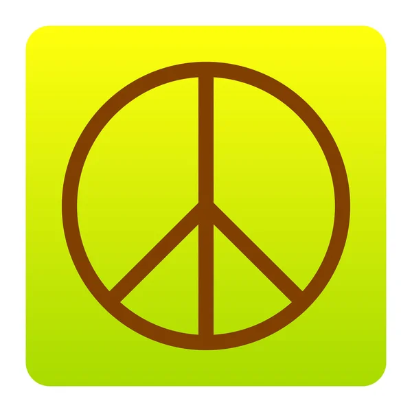 Illustration du signe de paix. Vecteur. Icône marron au carré dégradé vert-jaune avec des coins arrondis sur fond blanc. Isolé . — Image vectorielle