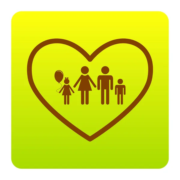 Moja rodzina ilustracja w kształcie serca. Wektor. Brązowy ikona przy placu gradientu zielono żółty z zaokrąglonymi rogami na białym tle. Na białym tle. — Wektor stockowy