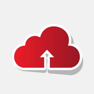 Bulut teknoloji işareti. Vektör. Açık gri renkli dış kontur ve gri gölge ile yeni yıl kırmızımsı simgesi.