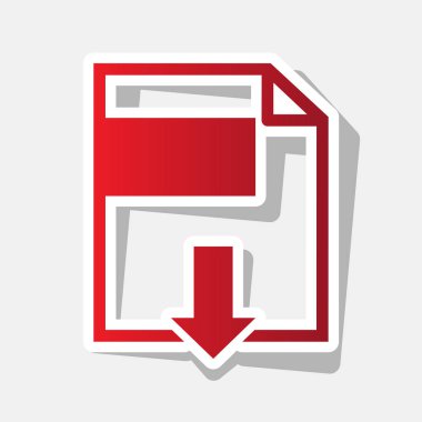 Download işareti dosya. Vektör. Açık gri renkli dış kontur ve gri gölge ile yeni yıl kırmızımsı simgesi.