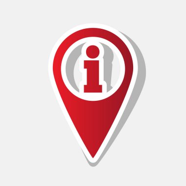 Harita göstergesi bilgi işareti ile. Vektör. Açık gri renkli dış kontur ve gri gölge ile yeni yıl kırmızımsı simgesi.