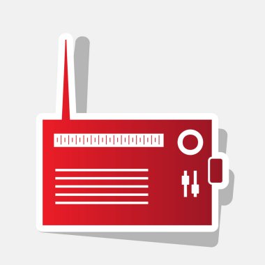 Radyo işareti illüstrasyon. Vektör. Açık gri renkli dış kontur ve gri gölge ile yeni yıl kırmızımsı simgesi.