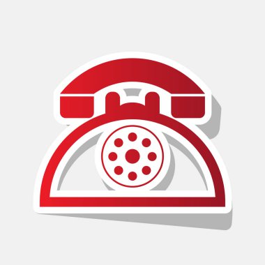 Retro telefon işareti. Vektör. Açık gri renkli dış kontur ve gri gölge ile yeni yıl kırmızımsı simgesi.