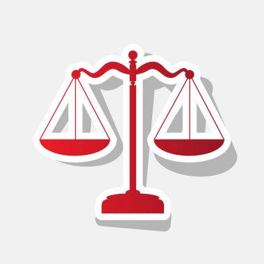 Ölçekler denge işareti. Vektör. Açık gri renkli dış kontur ve gri gölge ile yeni yıl kırmızımsı simgesi.