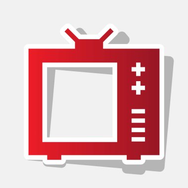 TV işareti illüstrasyon. Vektör. Açık gri renkli dış kontur ve gri gölge ile yeni yıl kırmızımsı simgesi.