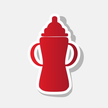 Bebek şişe işareti. Vektör. Açık gri renkli dış kontur ve gri gölge ile yeni yıl kırmızımsı simgesi.