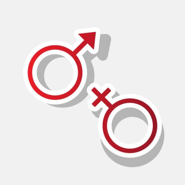 Seks sembolü işareti. Vektör. Açık gri renkli dış kontur ve gri gölge ile yeni yıl kırmızımsı simgesi.