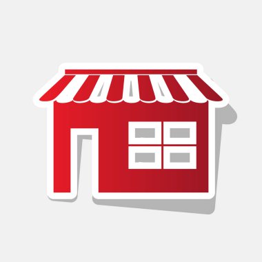 Mağaza işareti illüstrasyon. Vektör. Açık gri renkli dış kontur ve gri gölge ile yeni yıl kırmızımsı simgesi.