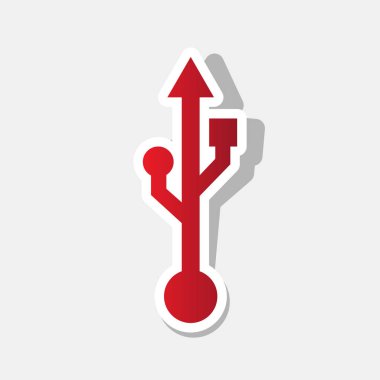 USB işareti illüstrasyon. Vektör. Açık gri renkli dış kontur ve gri gölge ile yeni yıl kırmızımsı simgesi.