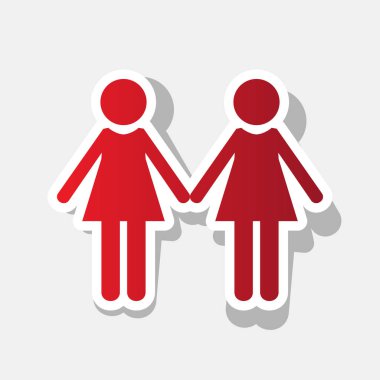 Lezbiyen aile işareti. Vektör. Açık gri renkli dış kontur ve gri gölge ile yeni yıl kırmızımsı simgesi.