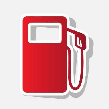 Gaz pompası işareti. Vektör. Açık gri renkli dış kontur ve gri gölge ile yeni yıl kırmızımsı simgesi.