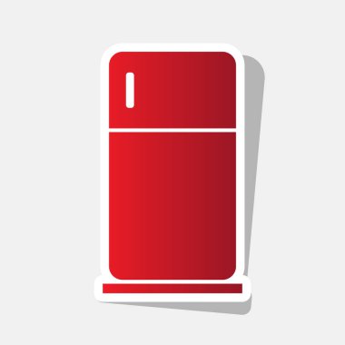 Buzdolabı işareti illüstrasyon. Vektör. Açık gri renkli dış kontur ve gri gölge ile yeni yıl kırmızımsı simgesi.